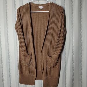 SO Women's Brown Ribbed Open Cardigan